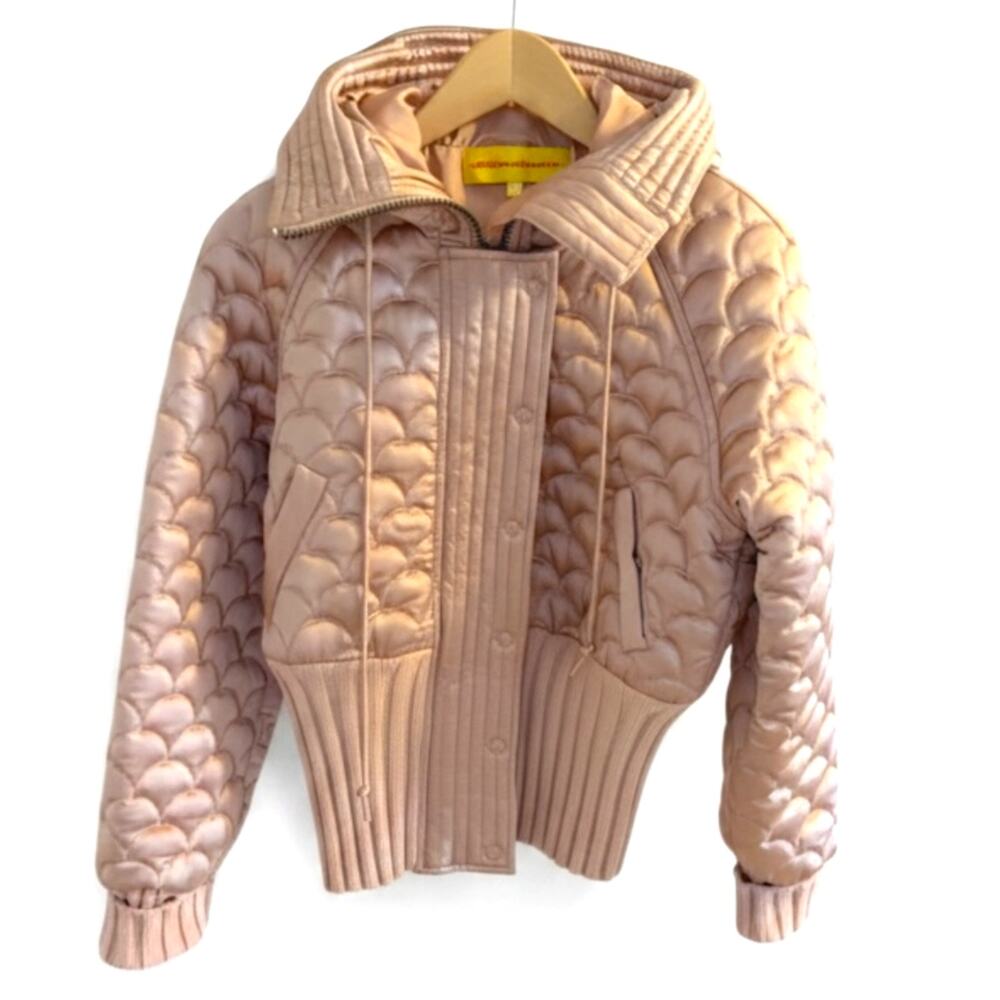 Catherine Malandrino Silk Quilted Puffer Jacket Blush Pink Angora Cashmere S